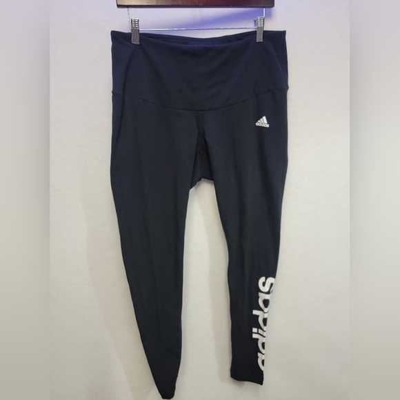 Adidas Ultra Black Highrise Full Length Tight Leg Spellout Logo Size 1X Leggings - Picture 5 of 13